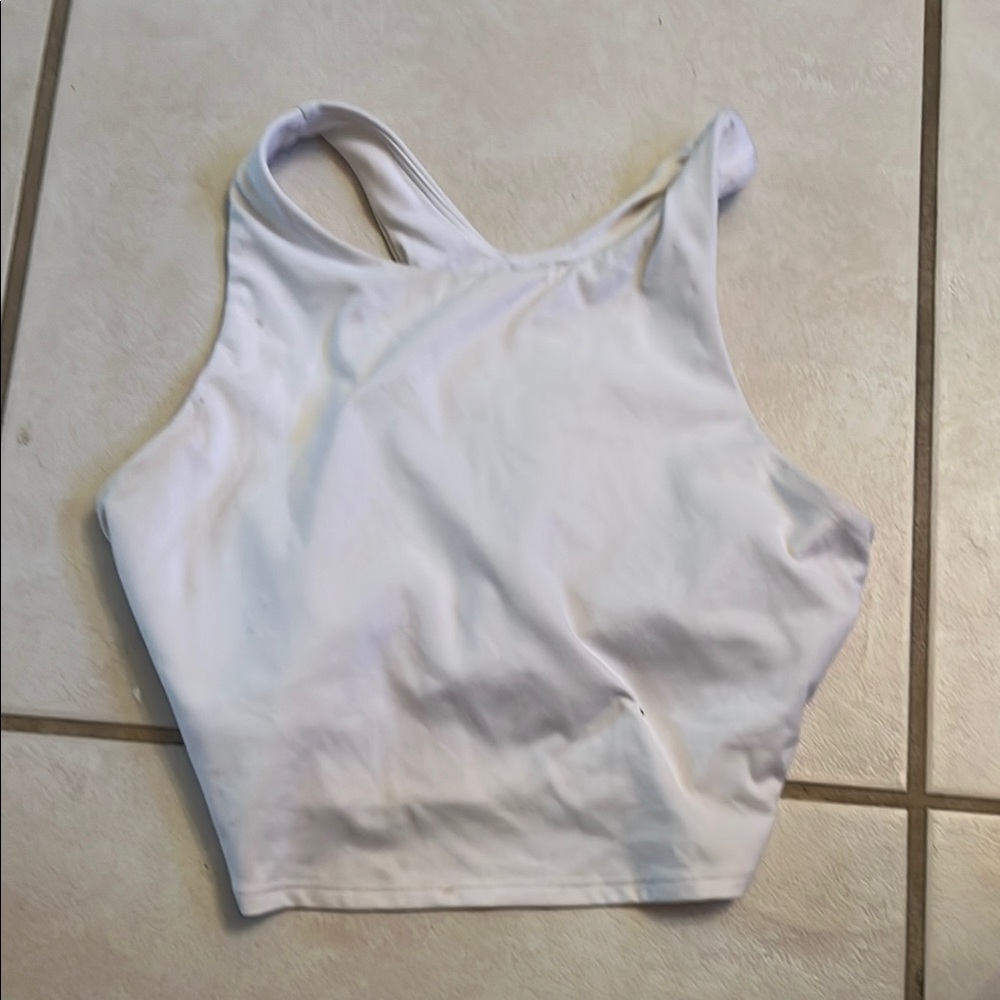 White High Neck Racerback Crop Top - Women